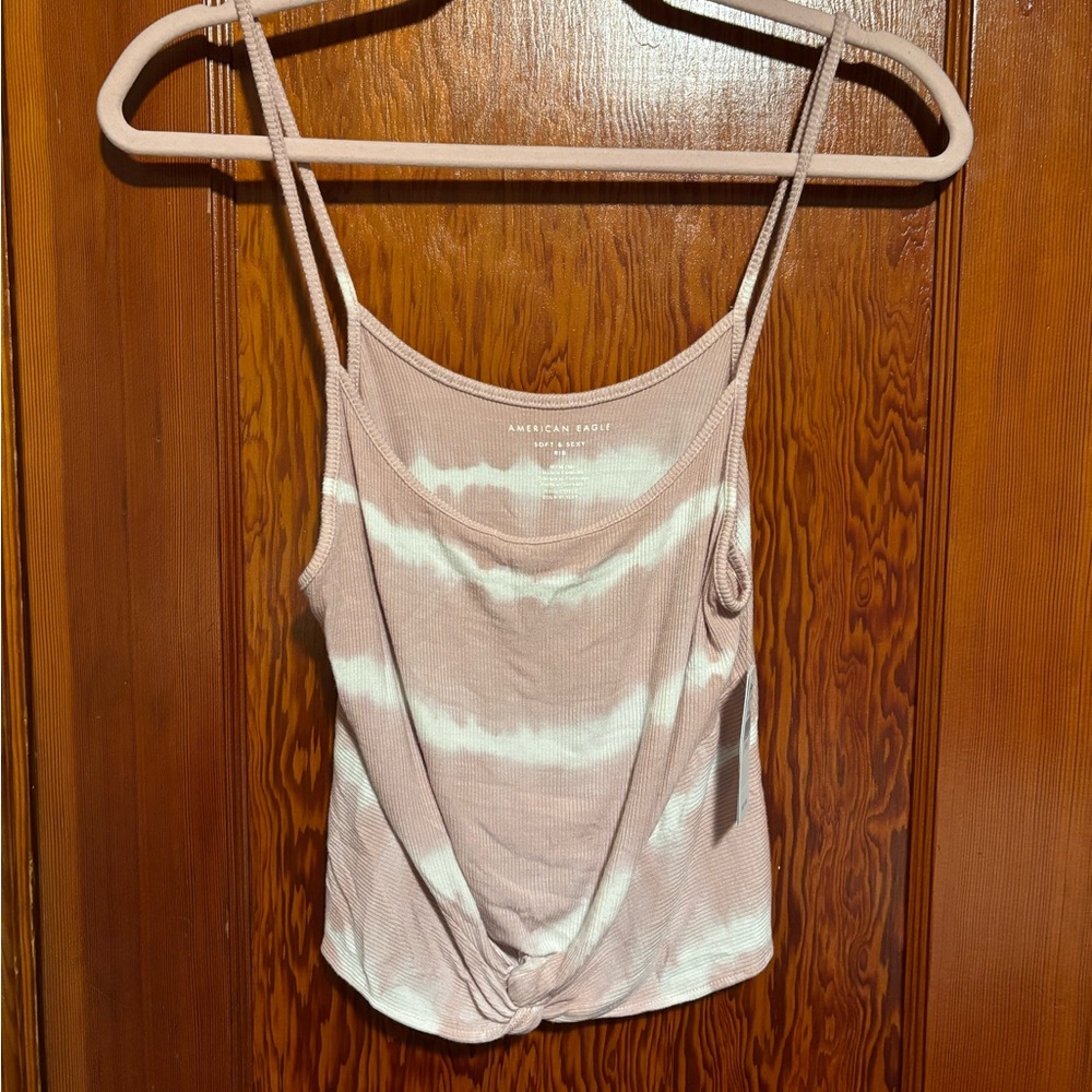 AMERICAN EAGLE NWT Cream and Baby Pink Tie Front Cropped Camisole